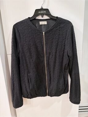 Avaleigh Black Textured Lace Zip Front Bomber Jacket Size M